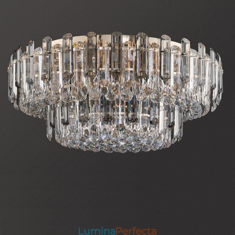 Plafoniera rotundă cu decorare cristal, cu montare încastrabilă, gri fum