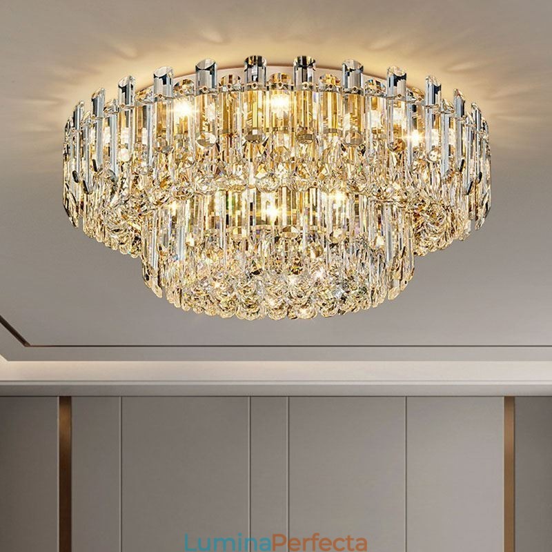 Plafoniera rotundă cu decorare cu cristale de lux