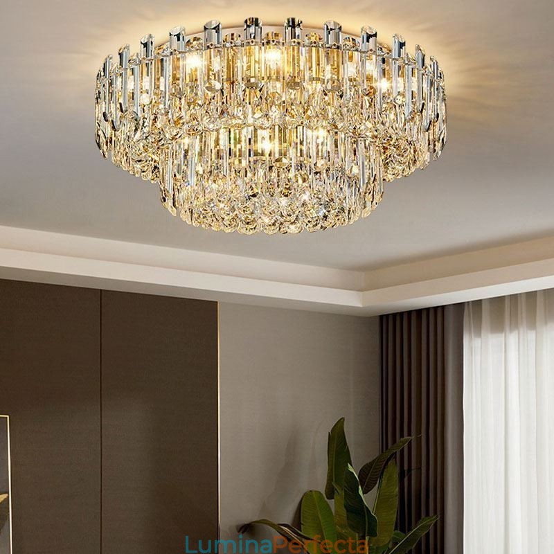 Plafoniera rotundă cu decorare cu cristale de lux