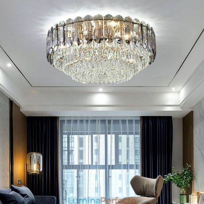 Plafoniera rotundă cu montaj încastrabil din cristal, gri fumuriu