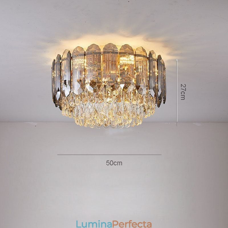 Plafoniera rotundă cu montaj încastrabil din cristal, gri fumuriu