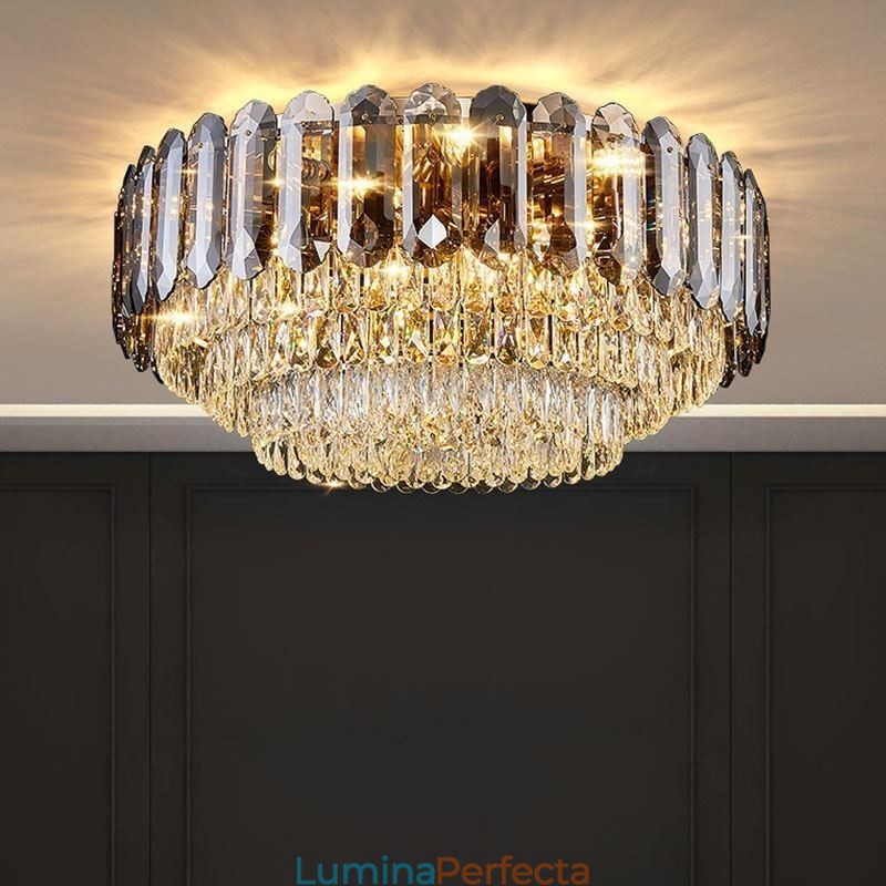 Plafoniera rotundă cu montaj încastrabil din cristal, gri fumuriu