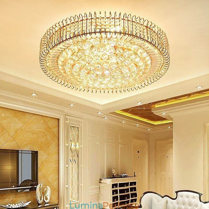 Plafoniera rotundă de cristal cu montare încadrată în stil european