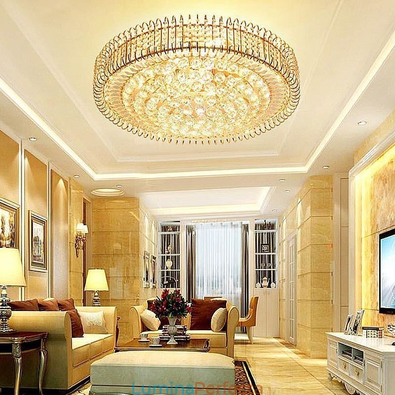 Plafoniera rotundă de cristal cu montare încadrată în stil european