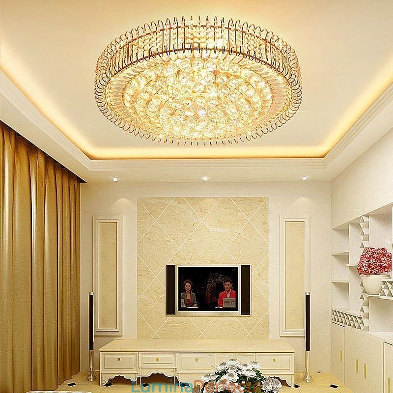 Plafoniera rotundă de cristal cu montare încadrată în stil european