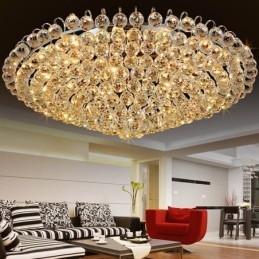 Plafoniera de formă rotundă de cristal cu montare încadrată în stil european