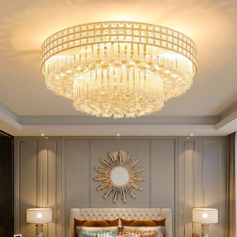 Candelabru modern de cristal rotund montat la nivel
