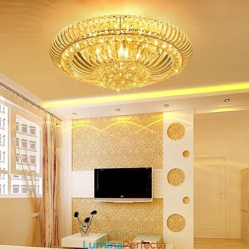 Iluminat rotund din cristal, modern, simplu, montat la nivel