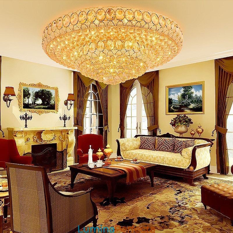 Plafoniera de lux din cristal Iluminat european rotund, montat la nivel