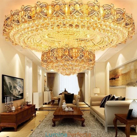 Plafoniera modernă de cristal auriu Iluminat rotund cu montare încastrabilă Plafoniera modernă de cristal auriu Iluminat rotund cu montare încastrabilă