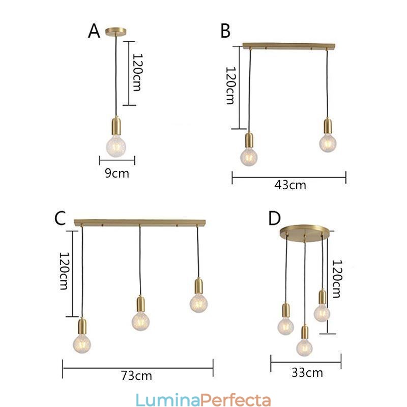 Corp de iluminat minimalist creativ, cu 3 pandantive din alamă nordică