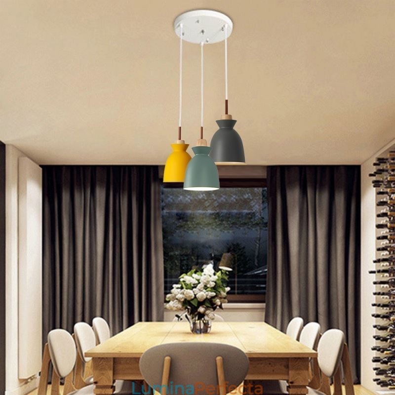 Lampă Nordic Simple Macaron Pandantiv Iron Arti Trei Lumini
