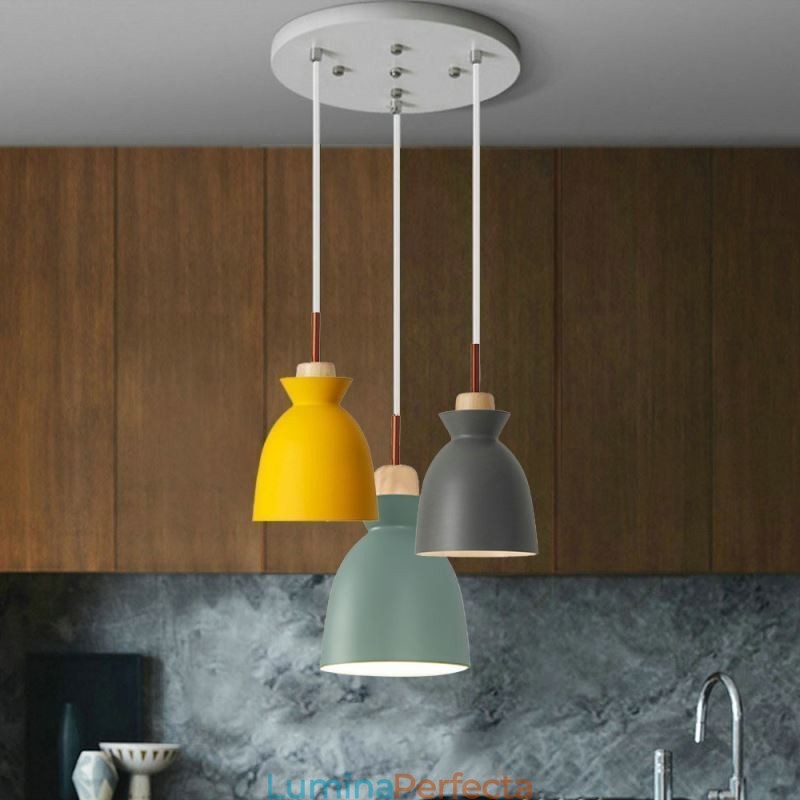Lampă Nordic Simple Macaron Pandantiv Iron Arti Trei Lumini
