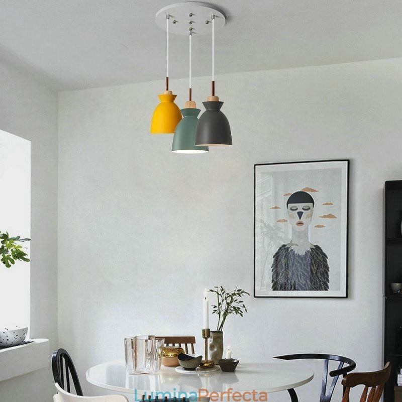 Lampă Nordic Simple Macaron Pandantiv Iron Arti Trei Lumini