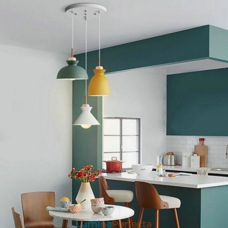 Lampă de suspendare Macaron Nordic Iron Simplu Arti Three Lights Fixture Lampă de suspendare Macaron Nordic Iron Simplu Arti Three Lights Fixture