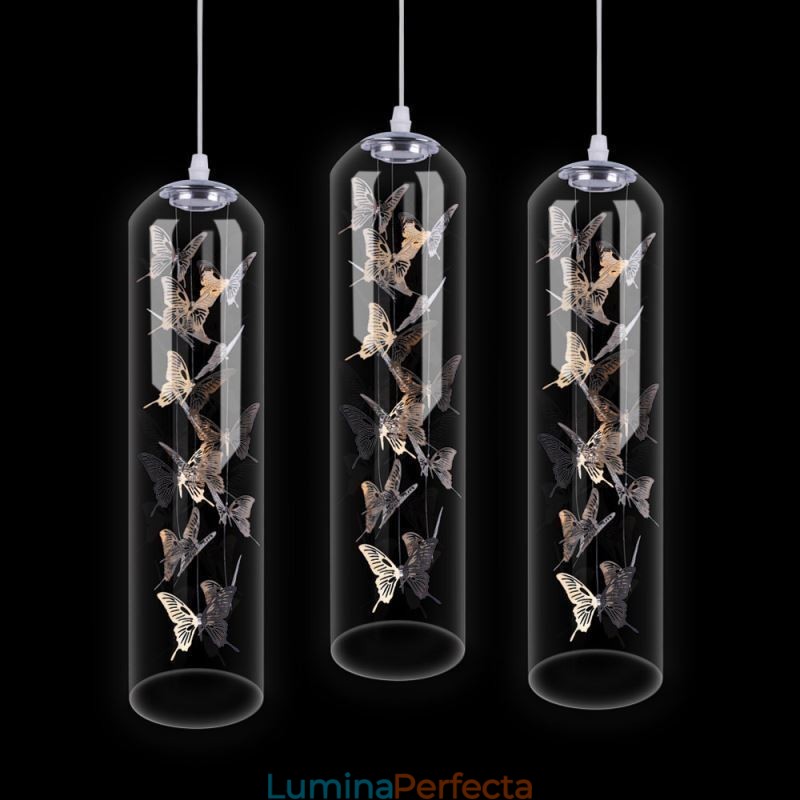 Lampă suspendată din sticlă Lampă cilindră nordică creativă Fluture