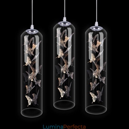 Lampă suspendată din sticlă Lampă cilindră nordică creativă Fluture Lampă suspendată din sticlă Lampă cilindră nordică creativă Fluture