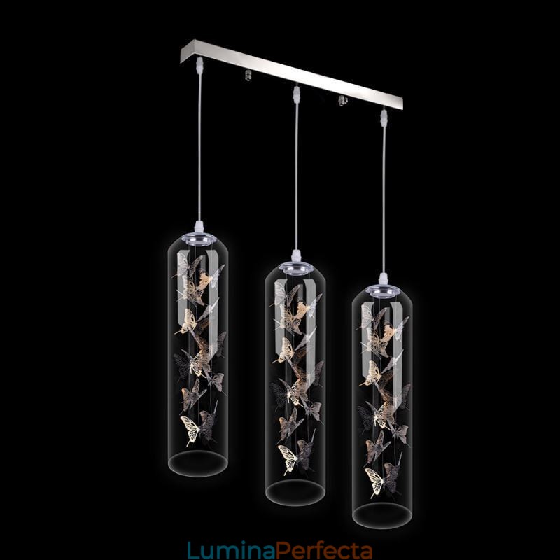 Lampă suspendată din sticlă Lampă cilindră nordică creativă Fluture