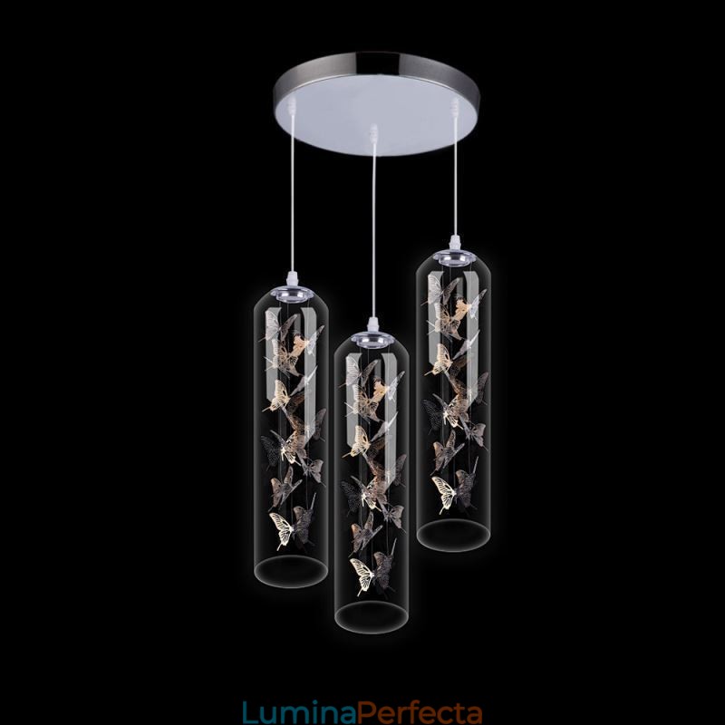 Lampă suspendată din sticlă Lampă cilindră nordică creativă Fluture