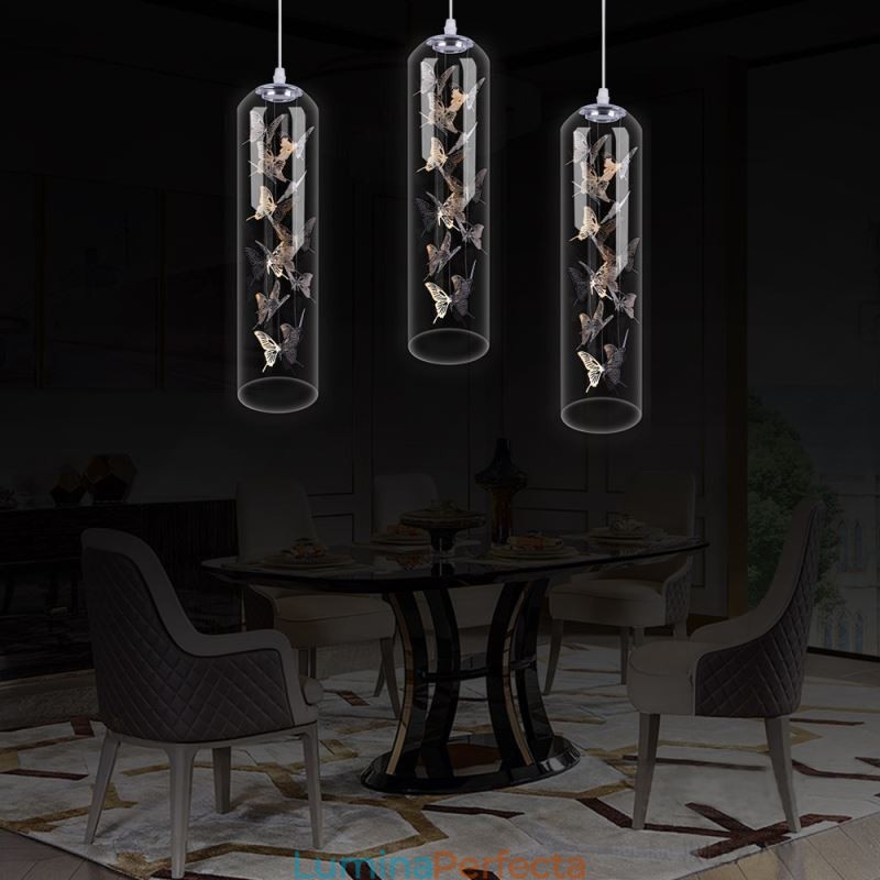 Lampă suspendată din sticlă Lampă cilindră nordică creativă Fluture