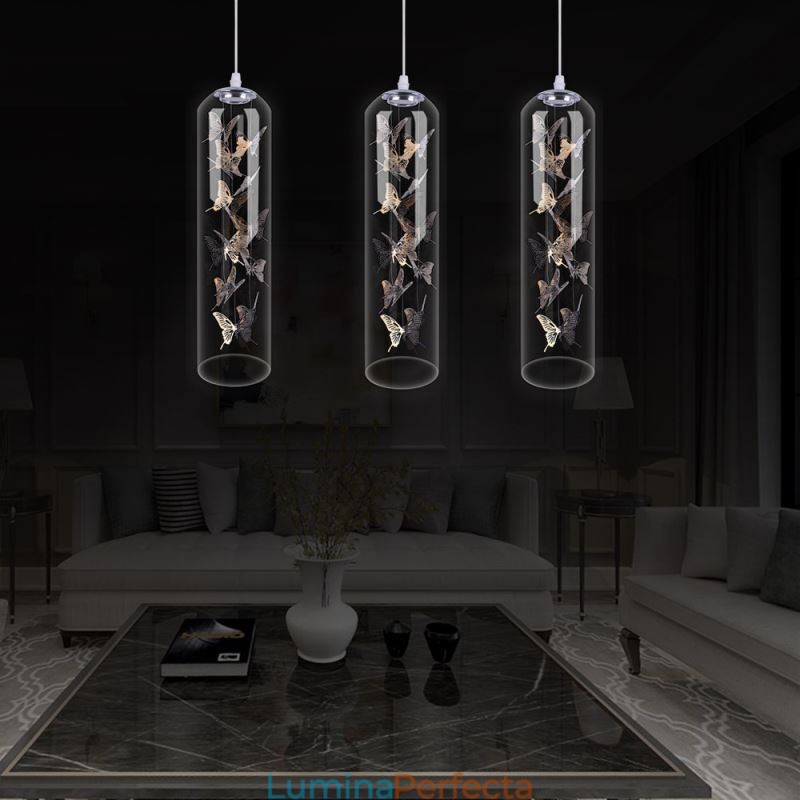 Lampă suspendată din sticlă Lampă cilindră nordică creativă Fluture