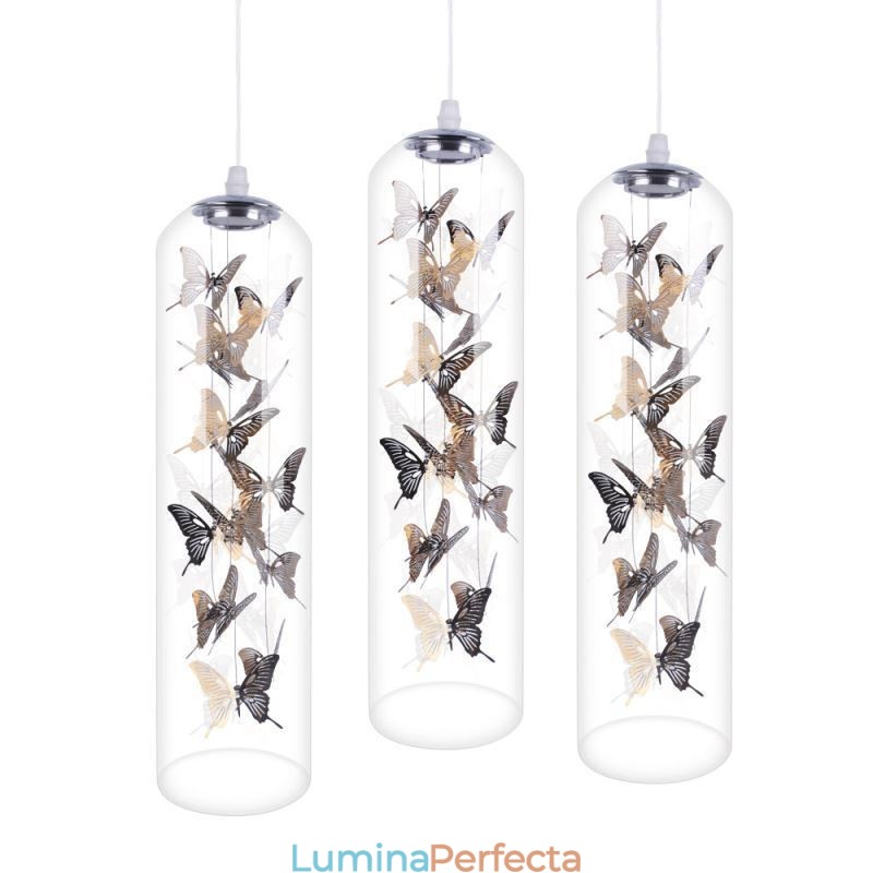 Lampă suspendată din sticlă Lampă cilindră nordică creativă Fluture