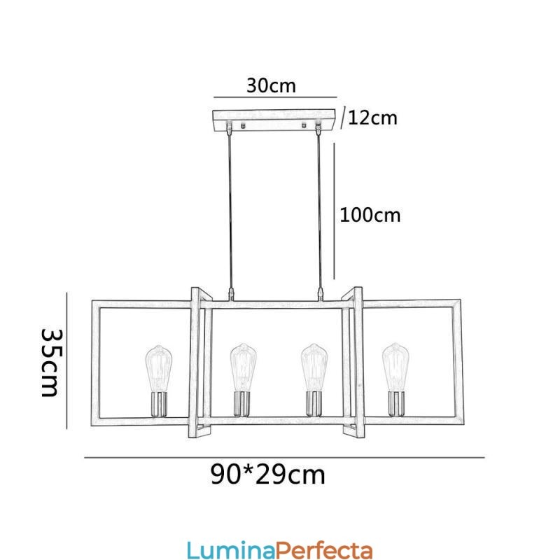 Lampă suspendată cu 4 lumini în stil industrial Lightingway