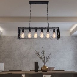 Lampă suspendată dreptunghiulară rustică cu 6 lumini suspendată Farmhouse