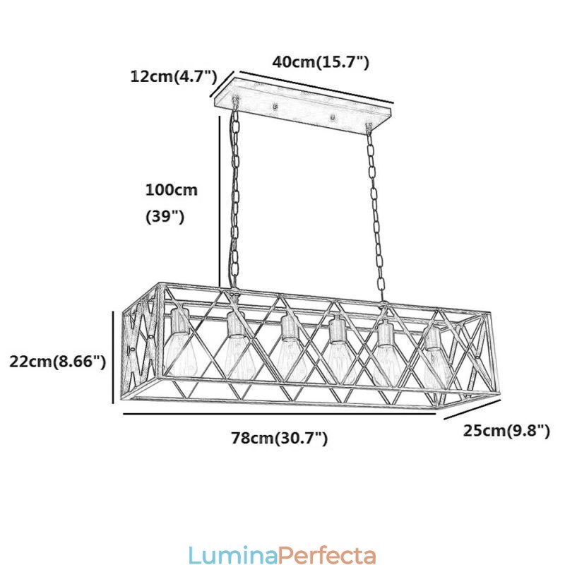 Lampă suspendată dreptunghiulară rustică cu 6 lumini suspendată Farmhouse