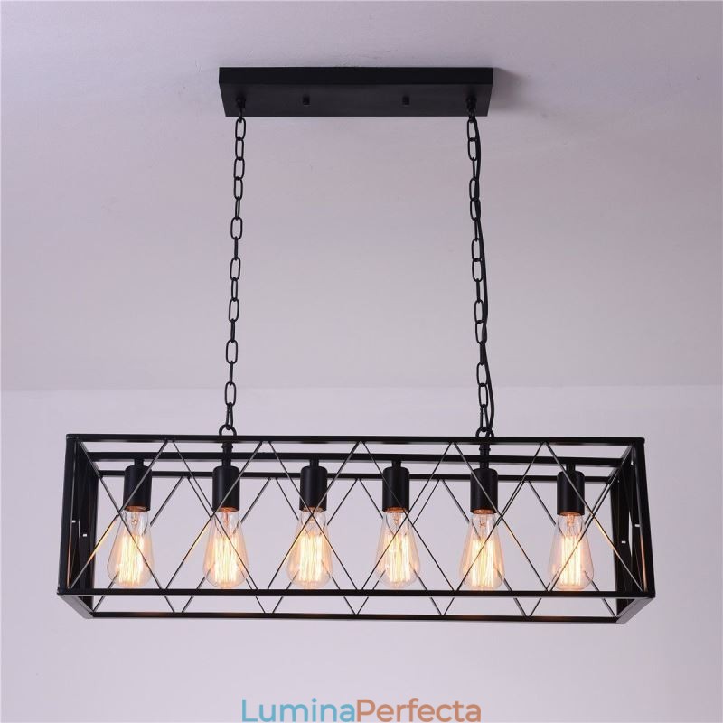 Lampă suspendată dreptunghiulară rustică cu 6 lumini suspendată Farmhouse