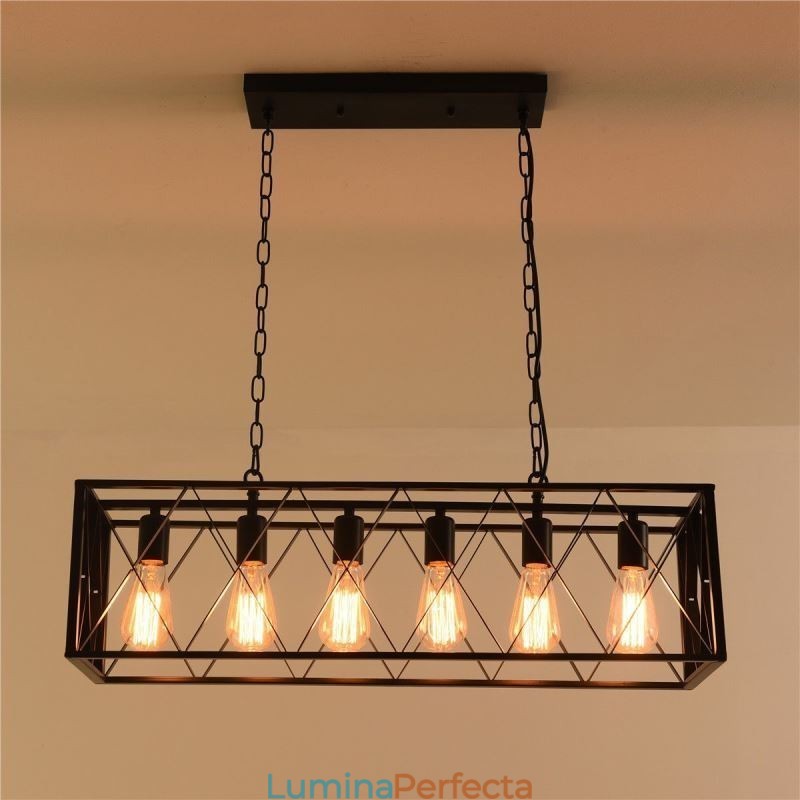 Lampă suspendată dreptunghiulară rustică cu 6 lumini suspendată Farmhouse