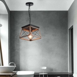 Lampă de suspendare trapezoidală vintage, metal negru