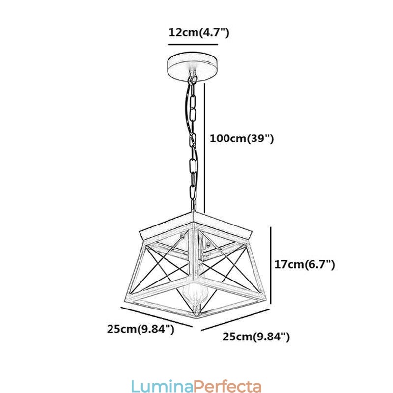 Lampă de suspendare trapezoidală vintage, metal negru