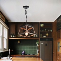 Lampă de suspendare trapezoidală vintage, metal negru