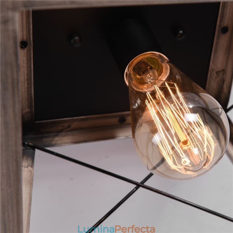 Lampă de suspendare trapezoidală vintage, metal negru