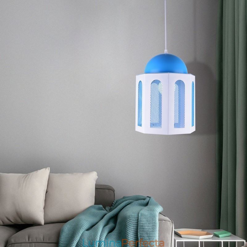 Lampă suspendată în formă de castel Lumină modernă de culoare albastru și alb