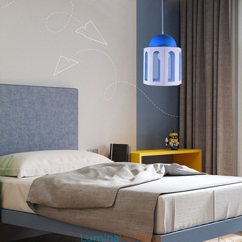 Lampă suspendată în formă de castel Lumină modernă de culoare albastru și alb