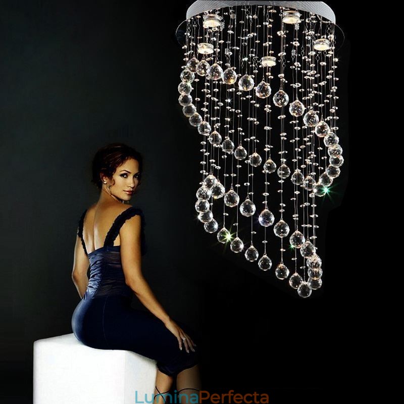 Plafoniera rotundă cu picătură de ploaie candelabru modern din cristal