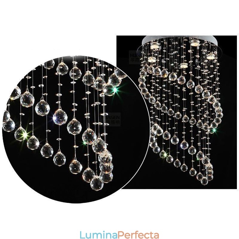 Plafoniera rotundă cu picătură de ploaie candelabru modern din cristal