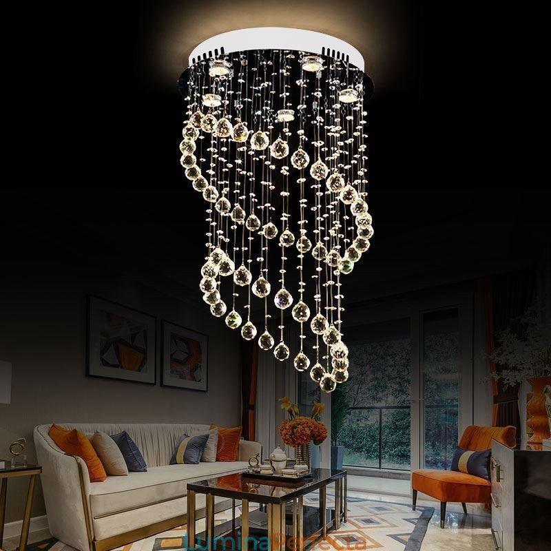 Plafoniera rotundă cu picătură de ploaie candelabru modern din cristal