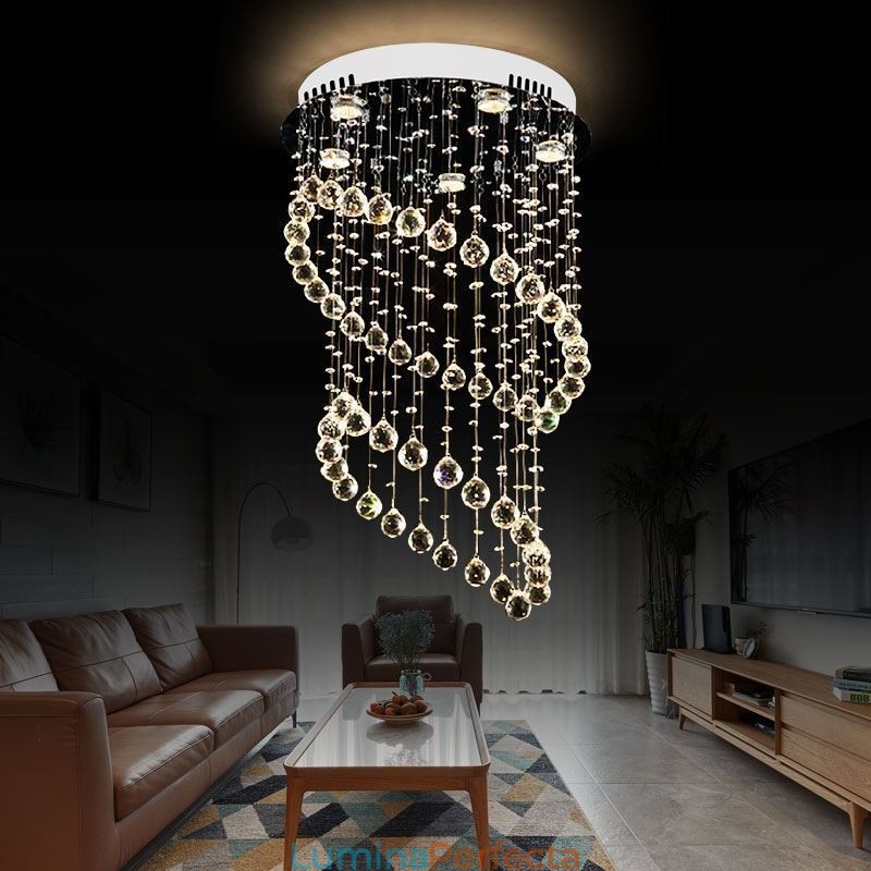 Plafoniera rotundă cu picătură de ploaie candelabru modern din cristal
