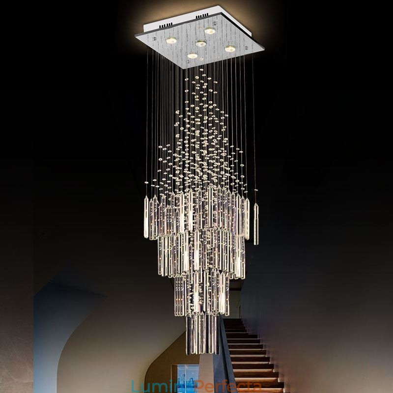 Candelabru din cristal modern pătrat Contemporan Elegant Plafoniera Duplex Scară