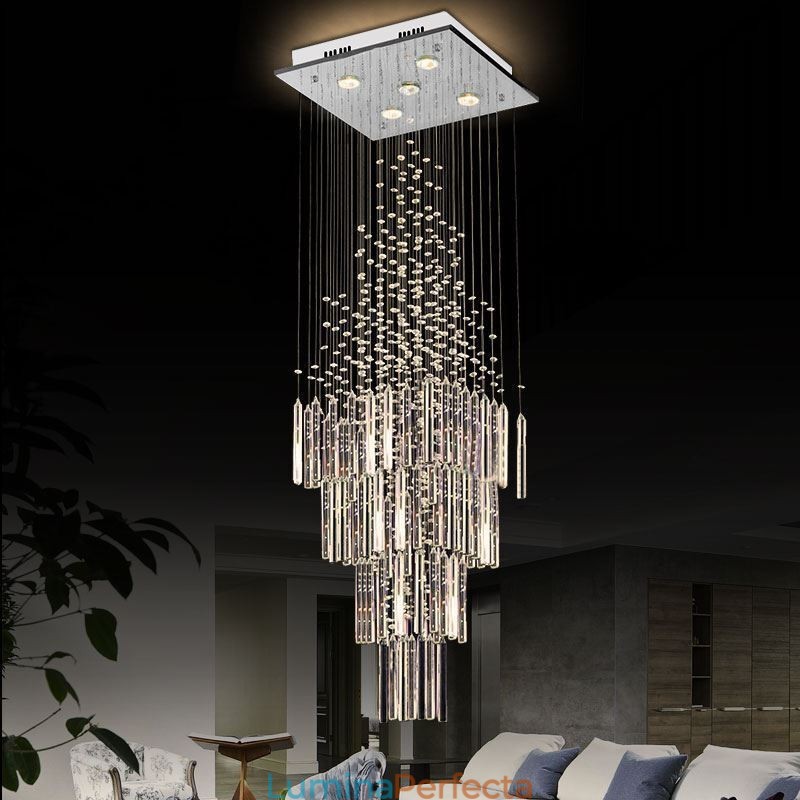 Candelabru din cristal modern pătrat Contemporan Elegant Plafoniera Duplex Scară