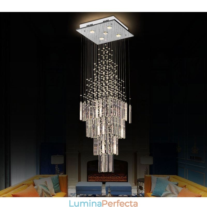 Candelabru din cristal modern pătrat Contemporan Elegant Plafoniera Duplex Scară