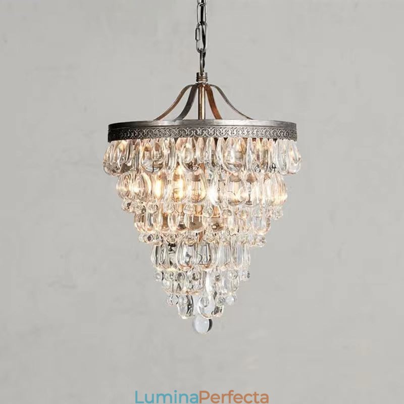 Plafoniera din cristal american, retro, pendanta rotundă