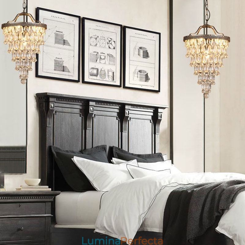 Plafoniera din cristal american, retro, pendanta rotundă