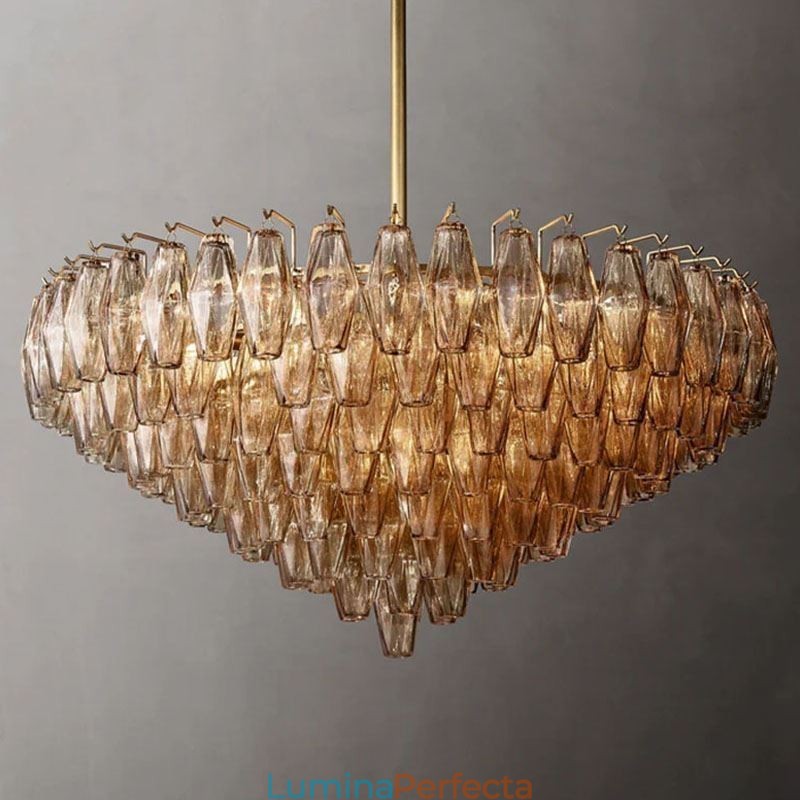 American Pendant Lampa Sticla Plafoniera Chihlimbar Transparenta 90cm 14 Lumini