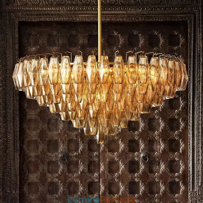 American Pendant Lampa Sticla Plafoniera Chihlimbar Transparenta 90cm 14 Lumini