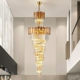 Plafoniera decorativă duplex de lux, cu pandantiv din cristal