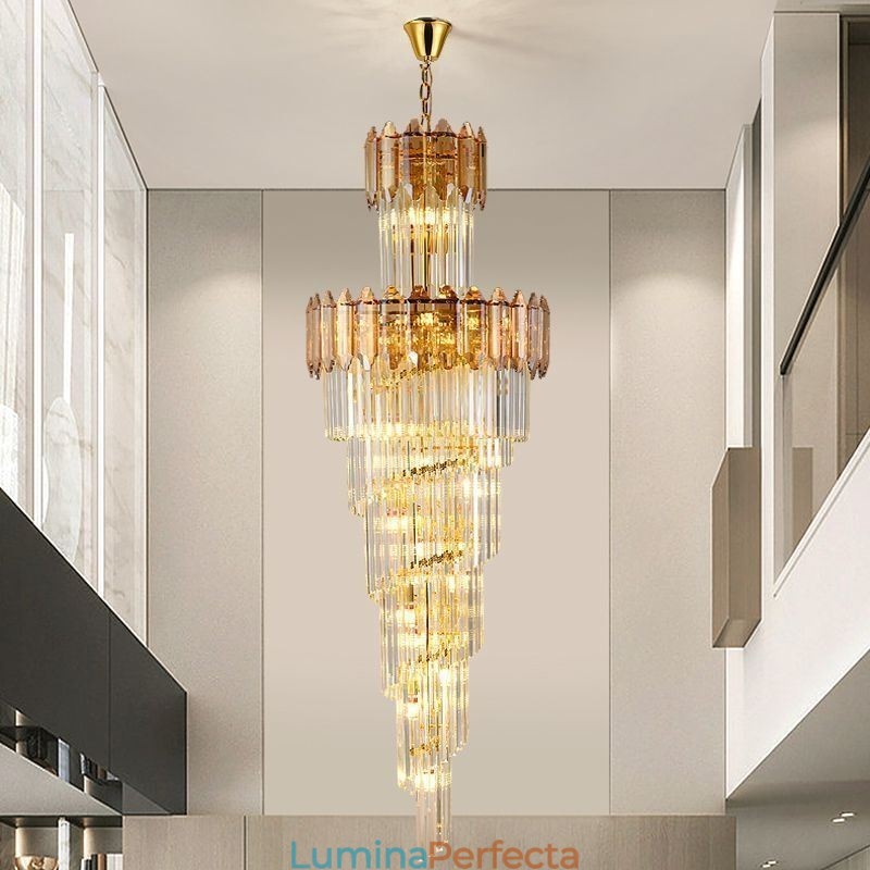 Plafoniera decorativă duplex de lux, cu pandantiv din cristal